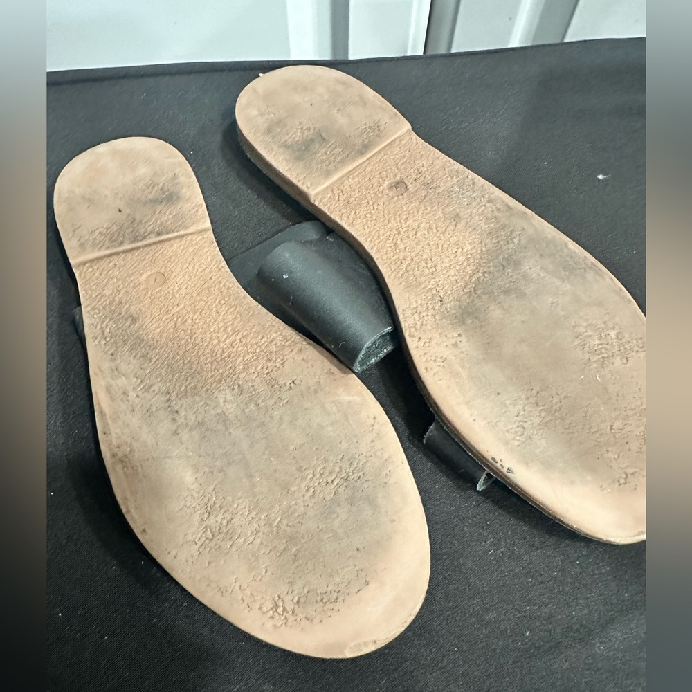 Madewell Boardwalk Black Leather Slides, Wide Band Flats Made in Brazil Sz 7 - Picture 9 of 10